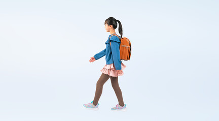 Aufkleber - ランドセルを背負って歩く女子小学生（切り抜き背景透過PNGも販売しております。作成者リンクから「PNG」で検索してください）