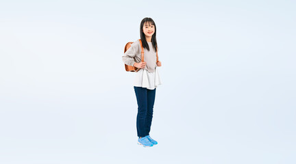 Aufkleber - ランドセルを背負って立つ女子小学生（切り抜き背景透過PNGも販売しております。作成者リンクから「PNG」で検索してください）