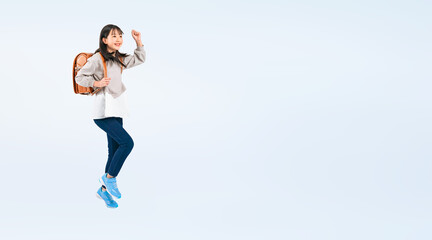 Poster - ランドセルを背負ってジャンプする女子小学生（切り抜き背景透過PNGも販売しております。作成者リンクから「PNG」で検索してください）