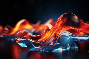 Poster -  a red and blue wave of liquid on a black background with a reflection of light on the bottom of the wave.