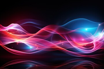 Poster -  a computer generated image of a wave of light on a black background with a reflection of the light in the water.