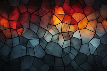 Poster -  a close up of a stained glass window with a red light in the middle of the window and a red light in the middle of the window.