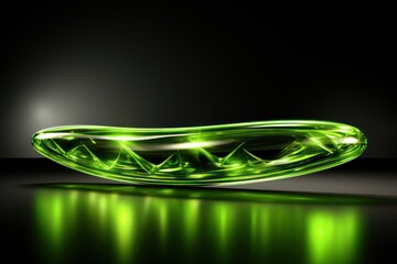 Poster -  a close up of a green object on a black surface with a light reflecting off of it's surface.