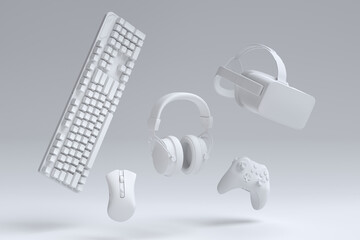 Poster - Top view gamer gears like joystick, keyboard, headphones and VR glasses