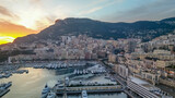 Fototapeta Przestrzenne - Montecarlo. Aerial view of Monaco skyline at sunset