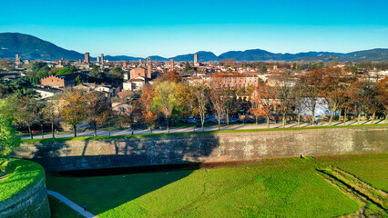 Wall Mural - Aerial view of Lucca medieval town, Tuscany - Italy