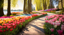 Immerse Yourself In The Beauty Of The Canada Tulip Festival As Visitors Admire And Photograph The Stunning Tulip Varieties, Creating A Colorful Tapestry In Realistic HD Detail