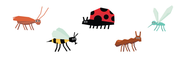 Canvas Print - Funny Insect Small Crawling Animal Vector Set