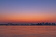 ハーバーランドから眺める夜明けの神戸港　神戸市中央区にて（前方に見えるのは神戸大橋・ポートアイランド）