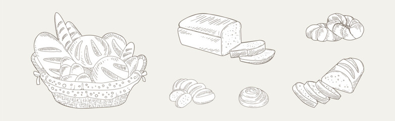 Wall Mural - Hand Drawn Bread and Baked Goods and Pastry Vector Set