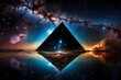surreal galactic glowing pyramid , outerspace pyramid portal, nebulas and stary sky