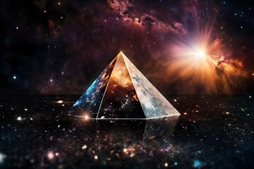 surreal galactic glowing pyramid , outerspace pyramid  and purple galaxies