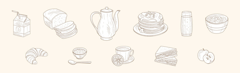 Poster - Hand Drawn Food for Breakfast and Morning Meal Vector Set