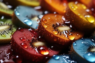 Wall Mural -  a close up of a bunch of kiwis with drops of water on top of the kiwis.