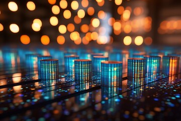 Poster - blurred bokeh with binary code and computer circuitry for futuristic tech graphic design