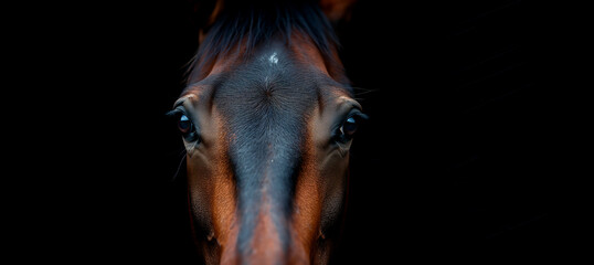 Wall Mural - extreme close up of horse eyes front view looking at camera banner with copy space