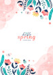 春の花の背景フレーム カラフルな水彩のイラスト枠（縦）
