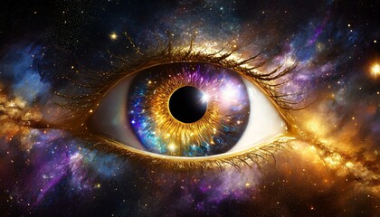 Wall Mural - Eye with galaxy in the iris and universe in the background