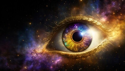 Wall Mural - Eye with galaxy in the iris and universe in the background