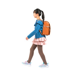 Aufkleber - ランドセルを背負って歩く女子小学生　手作業で精密に切り抜いた背景透過写真PNG