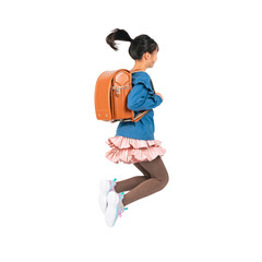 Aufkleber - ランドセルを背負ってジャンプする女子小学生　手作業で精密に切り抜いた背景透過写真PNG