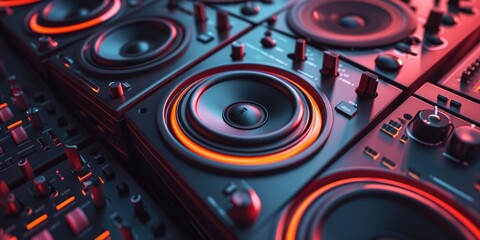 Poster - Close up of speakers on a mixer. Versatile image suitable for music-related projects