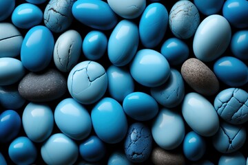 Wall Mural -  a close up of a bunch of rocks with blue and brown rocks in the middle of the image on a black background.