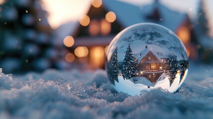 Poster - A glass ball sitting on top of snow covered ground. Perfect for winter-themed designs and holiday concepts