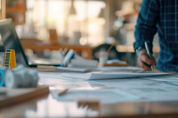Poster - A close-up view of a person writing on a piece of paper. This image can be used for various purposes