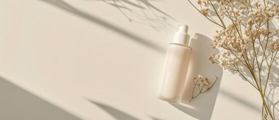 Poster - A bottle of lotion placed on a clean white surface. Ideal for beauty and skincare concepts