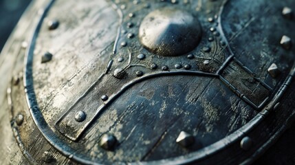 Aufkleber - A detailed view of a metal shield featuring rivets for added strength and durability. Perfect for projects requiring a rugged and industrial aesthetic