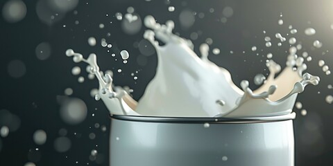 Poster - A captivating image capturing a splash of milk in a glass of water. Perfect for food and beverage advertisements or creative projects