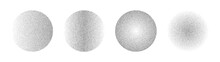 Gradient Noise Circles Made Of Grains And Dots. Halftone Round Pattern Elements With Gradation From Dark To Light. Vector Isolated Illustration On White Background.