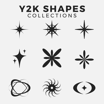 All pro vector y2k style in Retro futuristic y2k shapes elements. Abstract graphic geometric symbols and objects in y2k style 