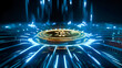 © Tetiana - A digital representation of a Bitcoin coin centered on a futuristic circuit board with glowing blue neon lights, symbolizing digital currency and blockchain technology
