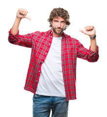 Poster - Handsome hispanic model man over isolated background looking confident with smile on face, pointing oneself with fingers proud and happy.