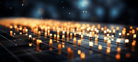 Poster - blurred bokeh effect with binary code and computer circuitry for a technology themed design concept.
