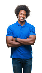 Wall Mural - Afro american man over isolated background happy face smiling with crossed arms looking at the camera. Positive person.