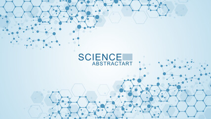 Poster - modern abstract molecules structure for science or medical background. dna helix or atom visualizati