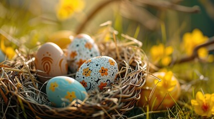 Poster - Nest with Eggs on Grass Field