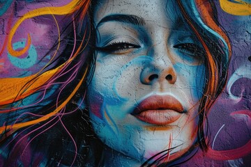 Canvas Print - Woman's Face Painted on Wall