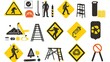 Set of safety caution signs and symbols of working at heights