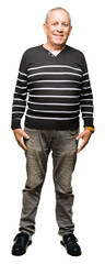 Wall Mural - Handsome senior man wearing winter stripes sweater with a happy and cool smile on face. Lucky person.