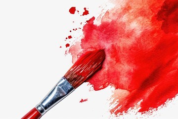 Poster - A paintbrush with a red stain on it. Can be used for art projects or to depict creativity and passion