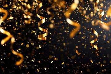 Poster - A stunning image capturing a cascade of golden confetti falling from the sky. Perfect for adding a touch of glamour and excitement to any celebration or festive occasion