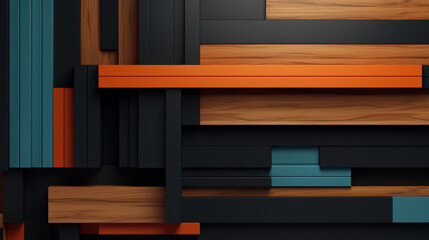 Poster - Contemporary wall art featuring an abstract arrangement of wooden blocks with a striking orange accent.