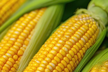 Poster - Two ears of corn are shown in a close-up view. This image can be used to illustrate concepts related to agriculture, farming, harvest, or food production
