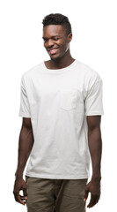 Canvas Print - Young african american man wearing white t-shirt winking looking at the camera with sexy expression, cheerful and happy face.