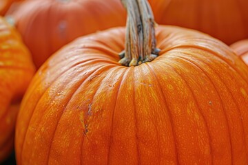 Poster - A group of orange pumpkins stacked on top of each other. Perfect for autumn-themed designs and Halloween decorations
