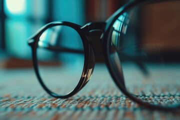 Poster - Glasses sitting on top of a table, suitable for various concepts and themes